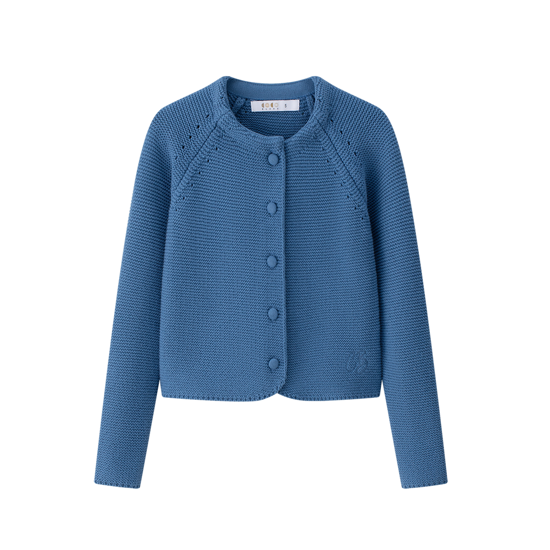 top l/s cropped knit cardigan - blue