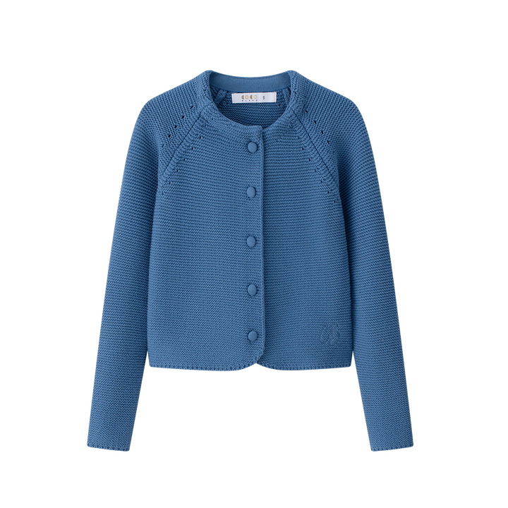 top l/s cropped knit cardigan - blue