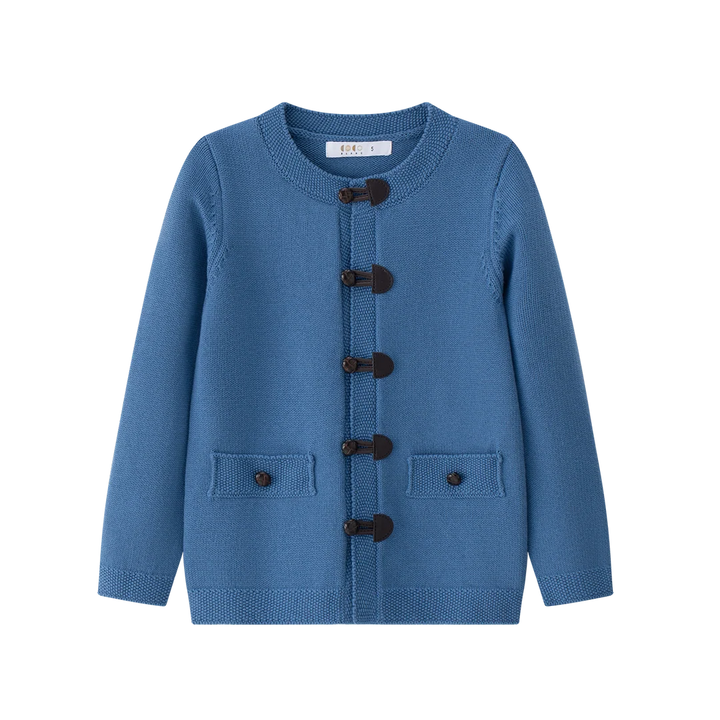 top l/s knit toggle cardigan - blue