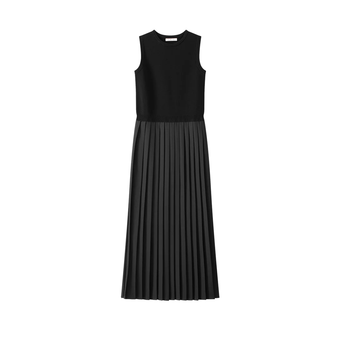 dress knit pleated jumper with cardigan - black