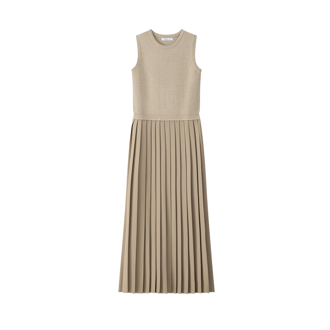 dress knit pleated jumper with cardigan - tan