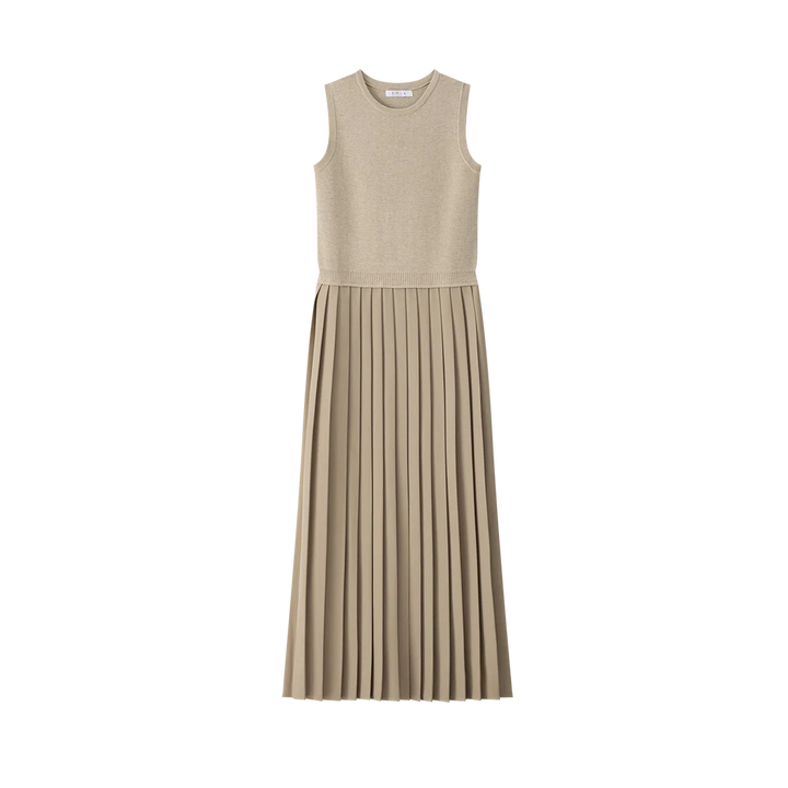 dress knit pleated jumper with cardigan - tan