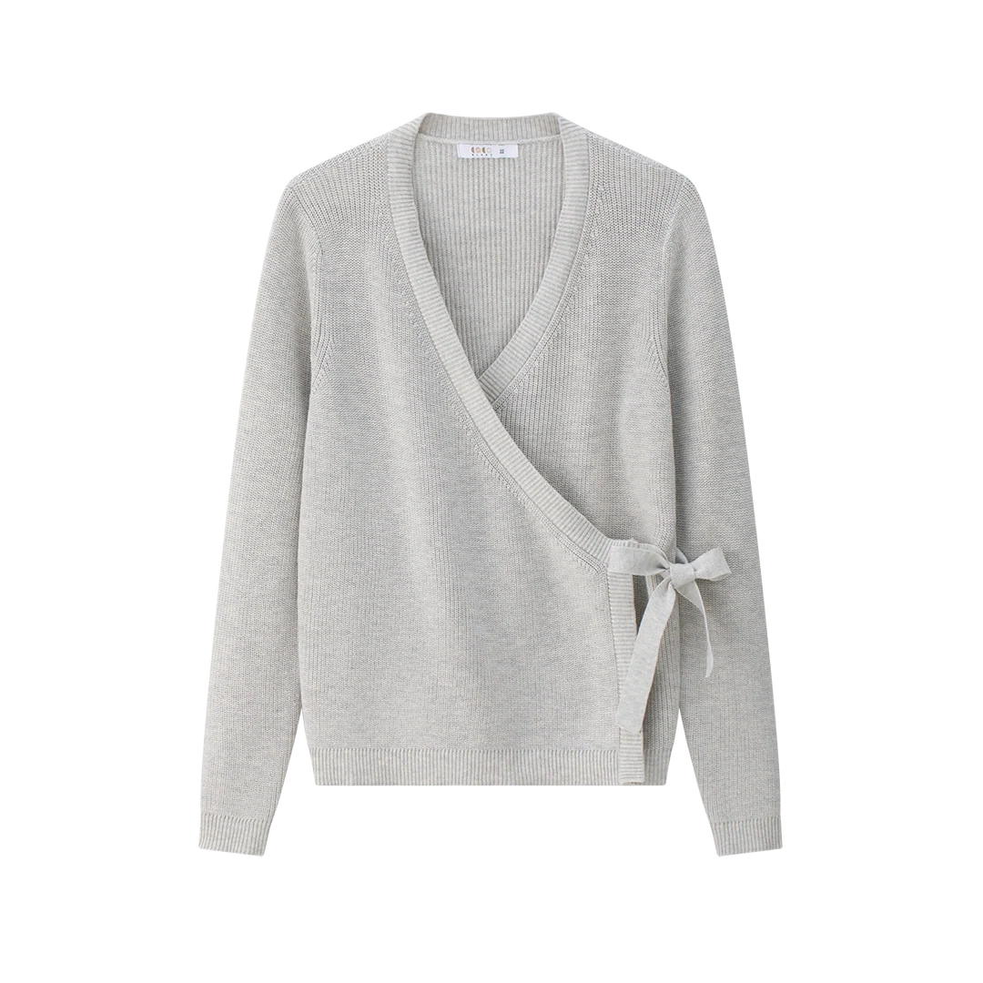 set outfit knit wrap sweater and maxi skirt - marled grey