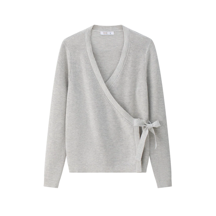 set outfit knit wrap sweater and maxi skirt - marled grey
