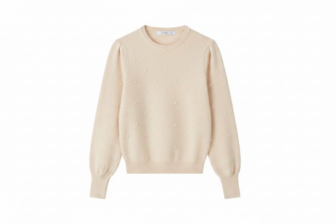top l/s dotted crewneck sweater - cream