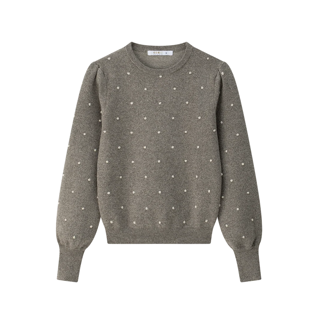 top l/s dotted crewneck sweater - cream