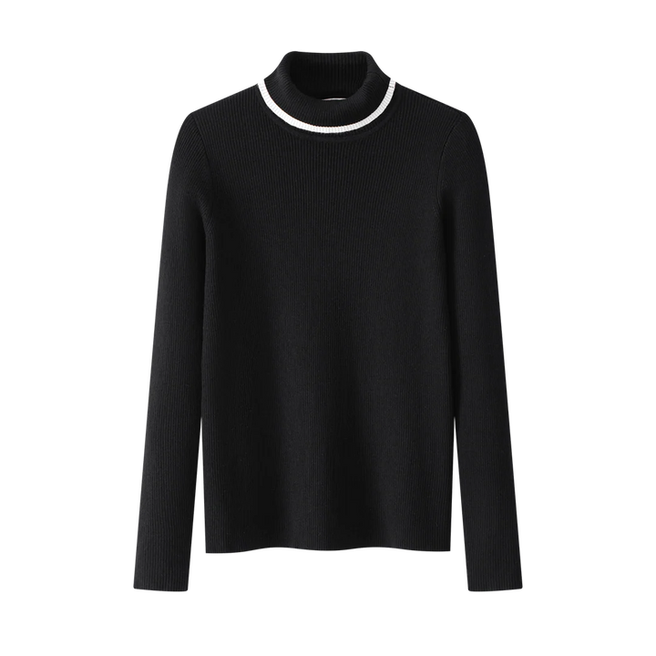 top turtleneck ribbed knit - black