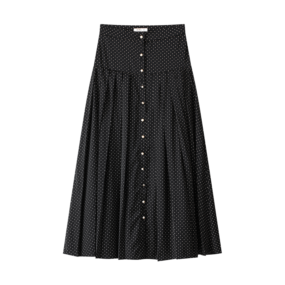 skirt polka dot button pleated - black/white
