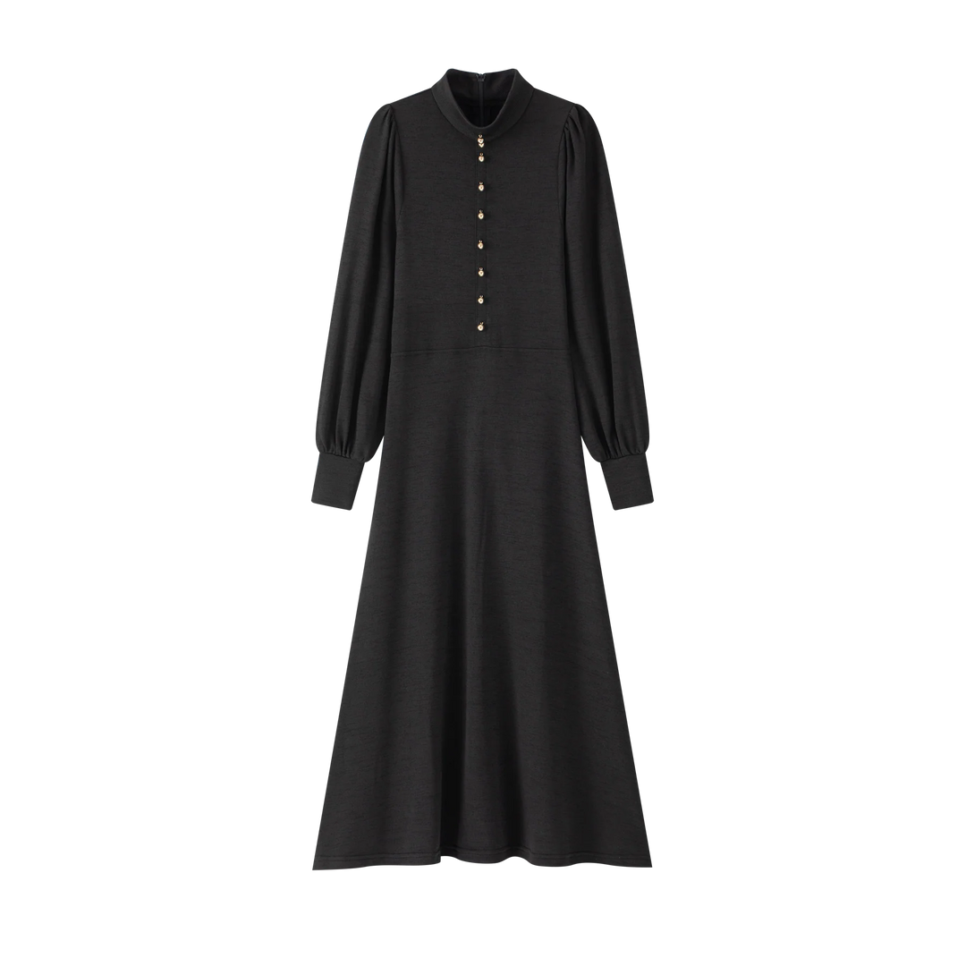 maxi dress sintched mockneck - black
