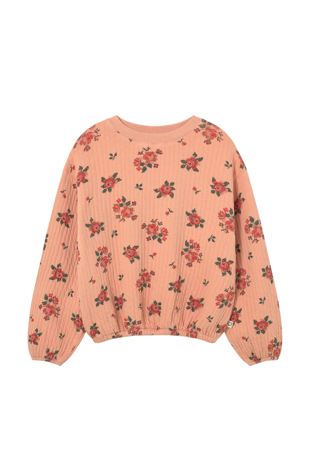 top l/s quilted cross stitch flower sweatshirt - petal