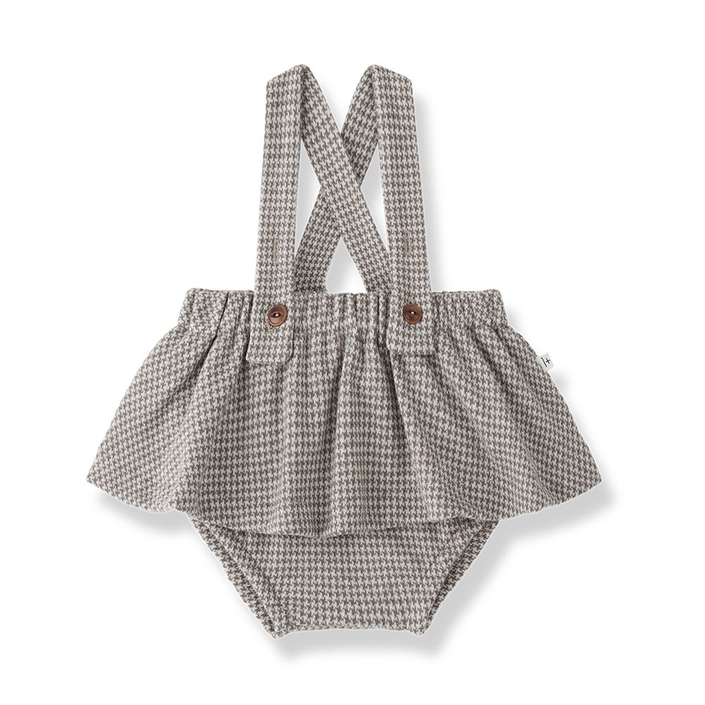 set outfit solid tee and houndstooth suspender bloomers - dark taupe