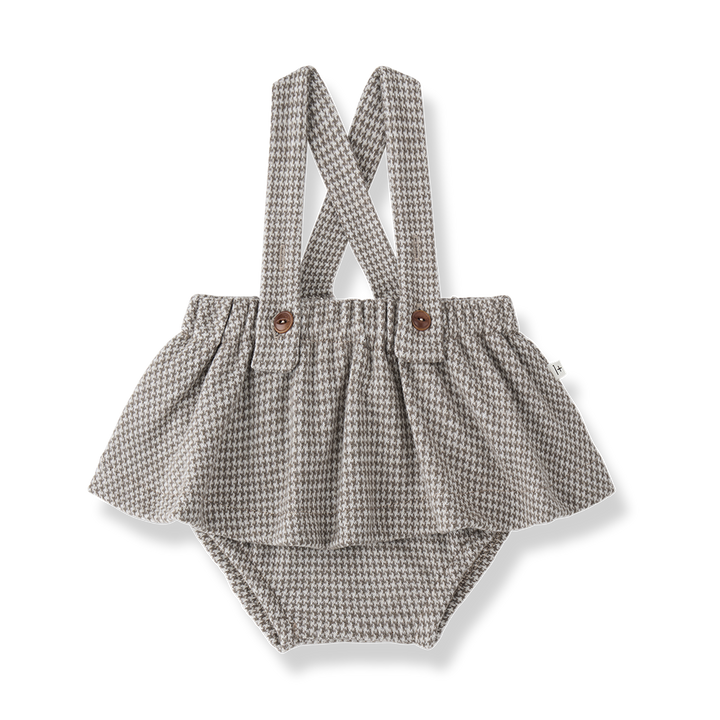 set outfit solid onesie and houndstooth suspender bloomers - dark taupe