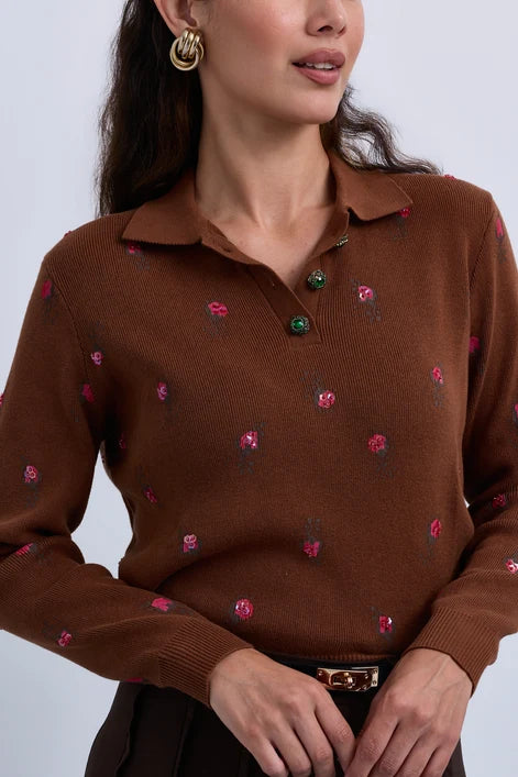 top l/s emerald buttons - rust