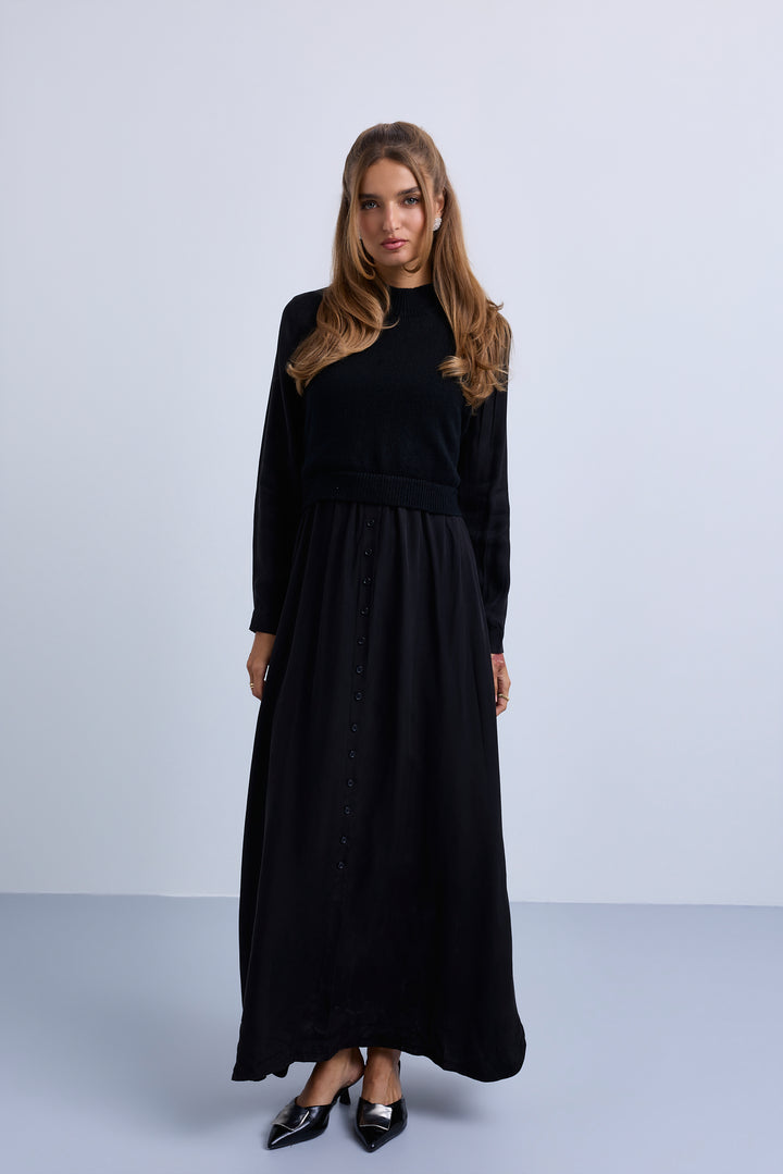 maxi dress knit vest - black