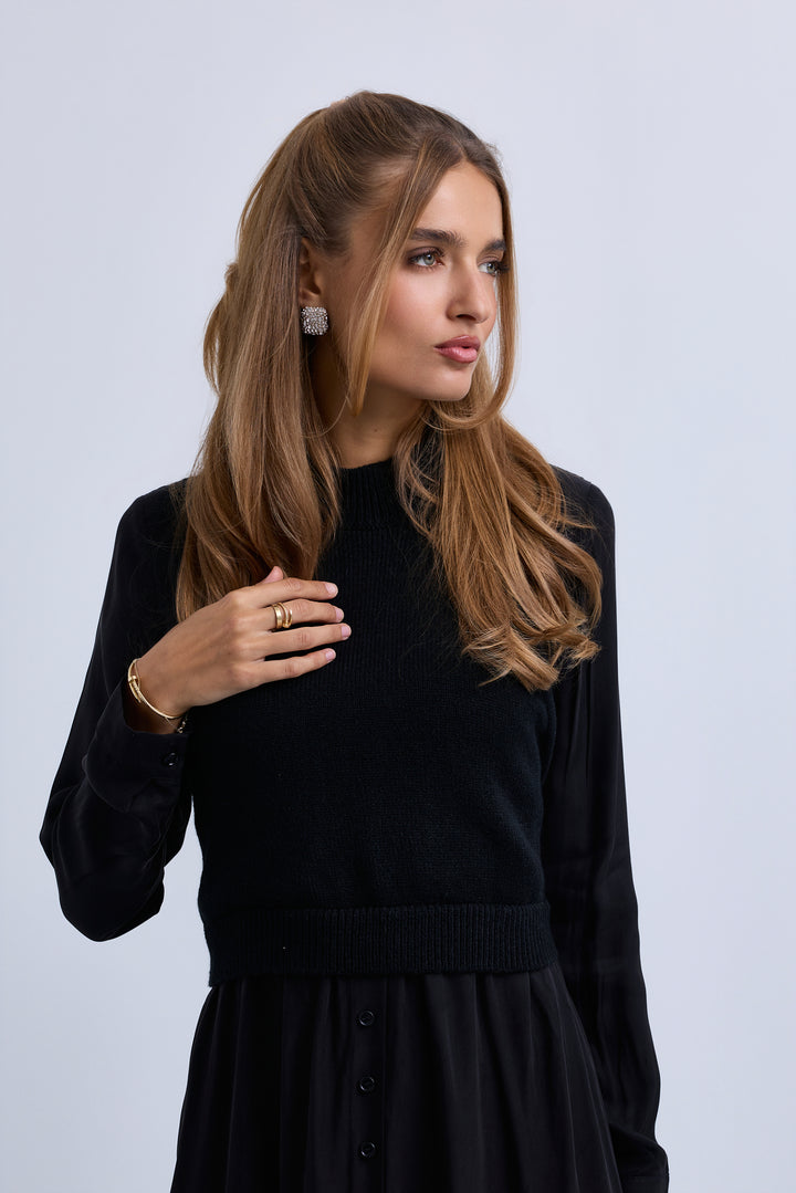 maxi dress knit vest - black