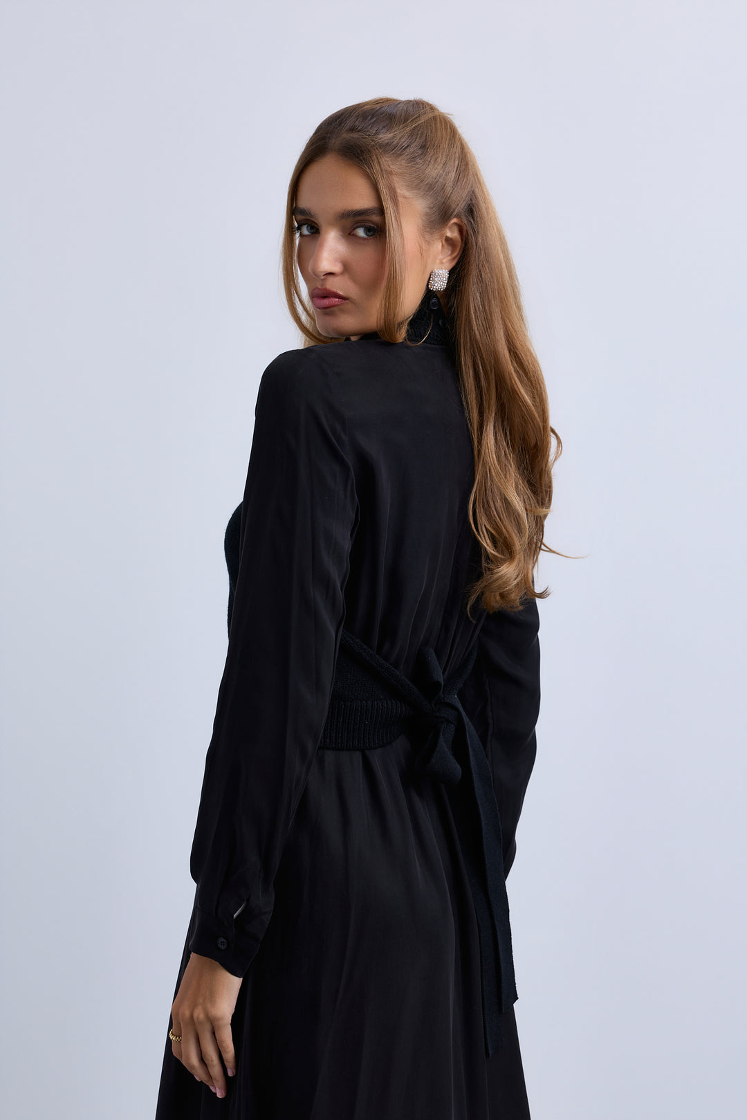 maxi dress knit vest - black