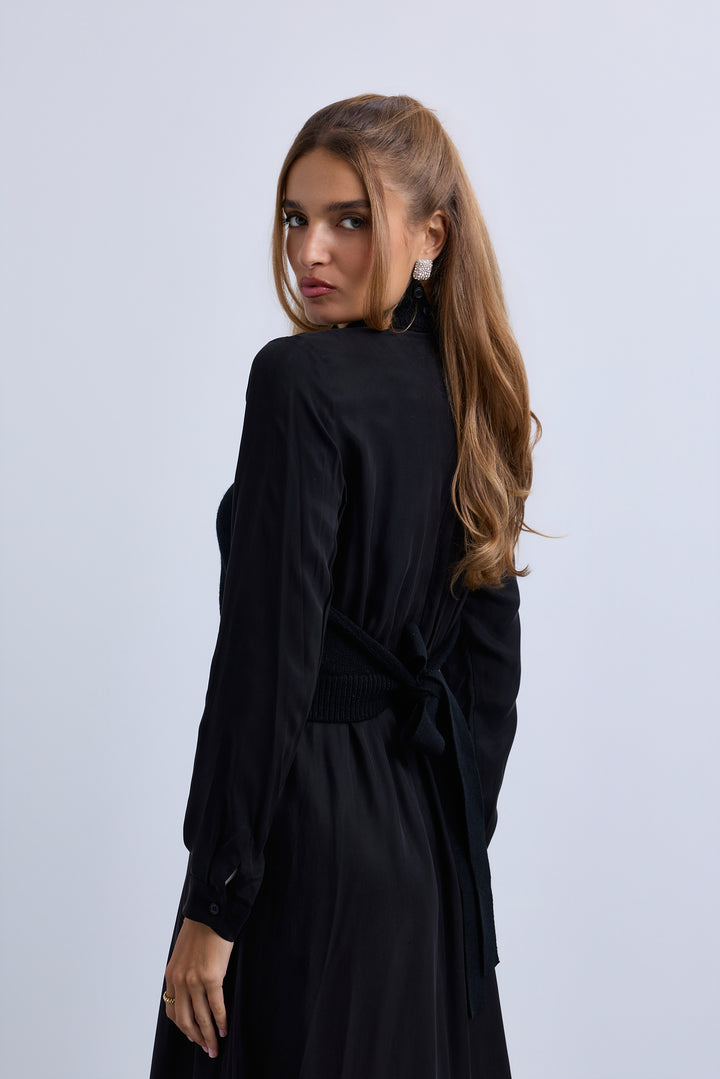 maxi dress knit vest - black