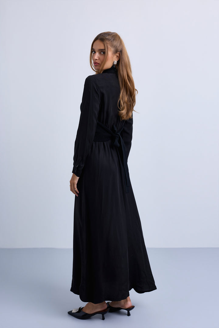maxi dress knit vest - black