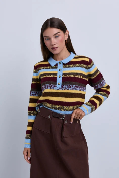 top l/s knit stripe - multi