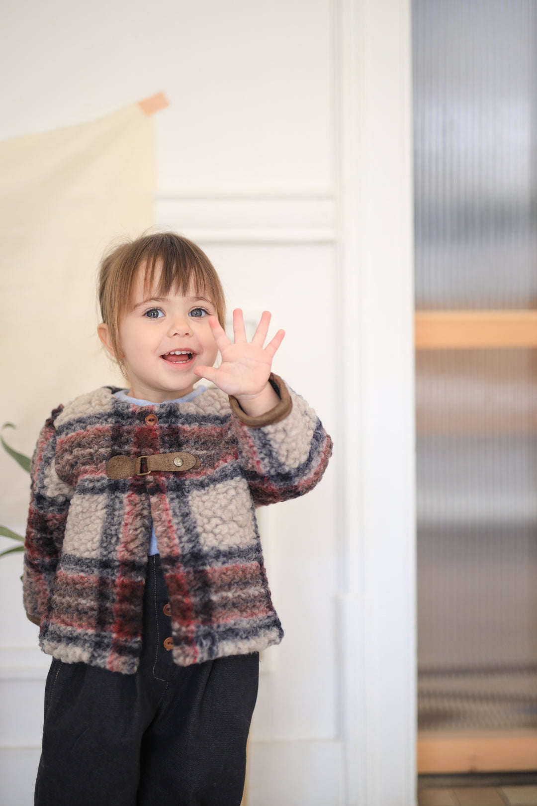 jacket sherpa plaid buckle - dark blue