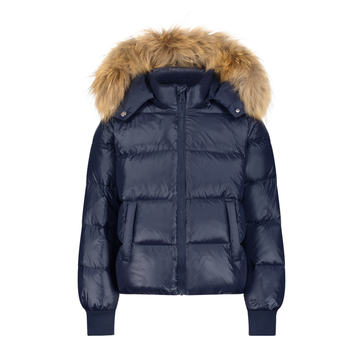 coat classic down with fur trim hood  - navy