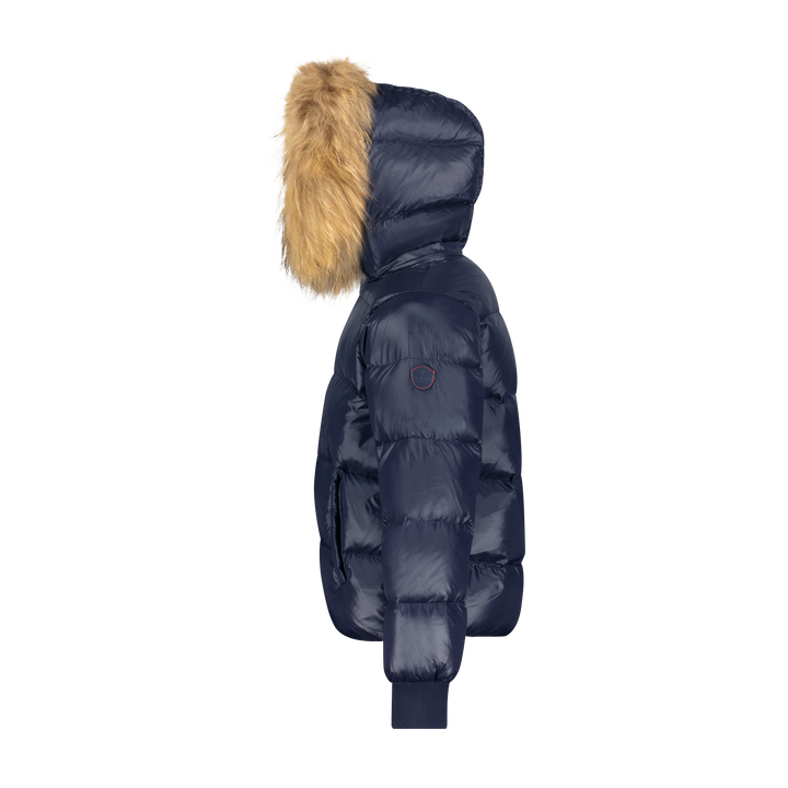 coat classic down with fur trim hood  - navy