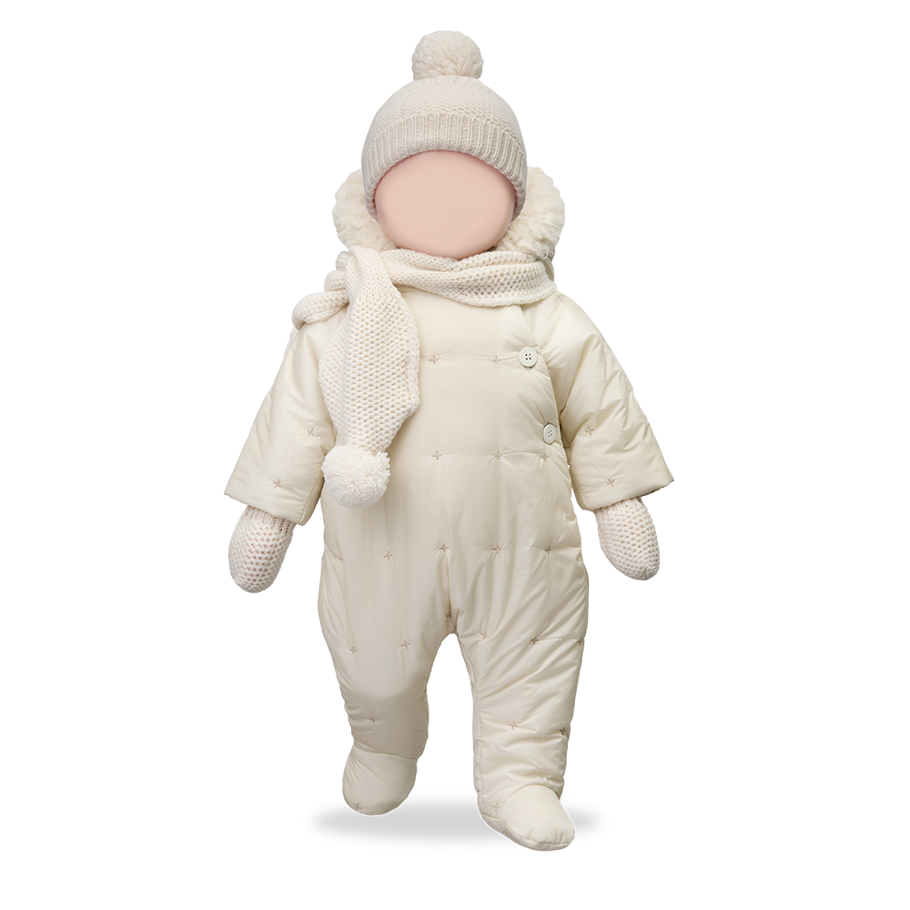 snowsuit padded x print sherpa hood - ecru