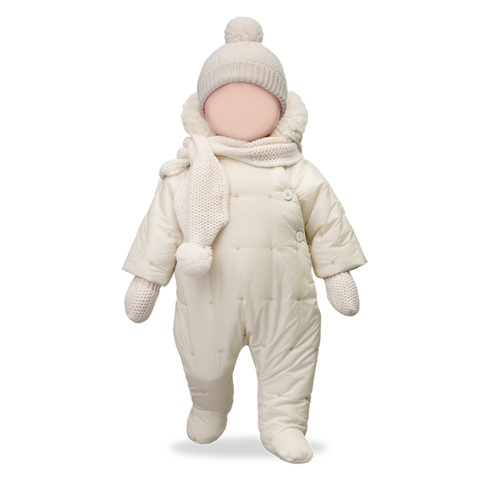 snowsuit padded x print sherpa hood - ecru