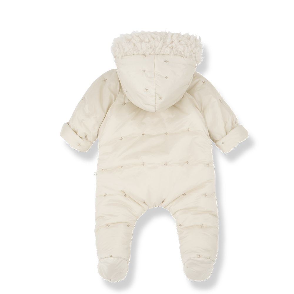 snowsuit padded x print sherpa hood - ecru