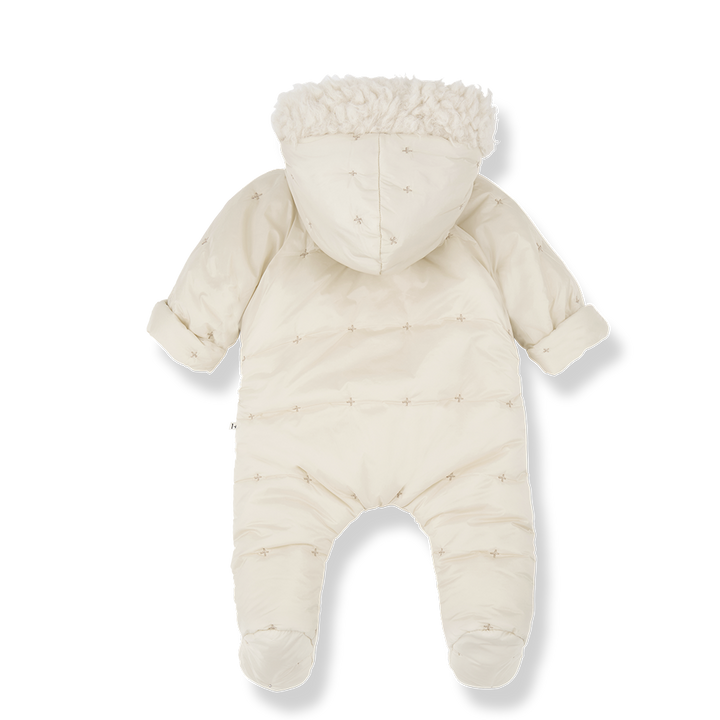 snowsuit padded x print sherpa hood - ecru