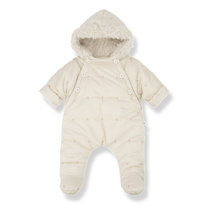 snowsuit padded x print sherpa hood - ecru