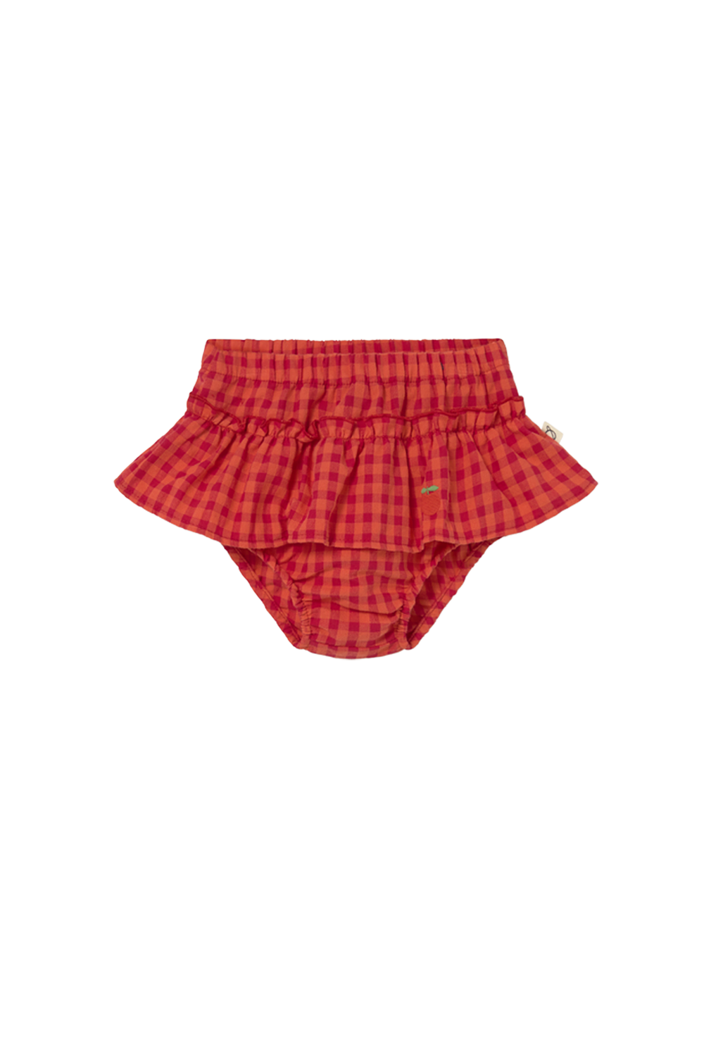 set outfit frill pocket tee and checkered bloomers - tomato