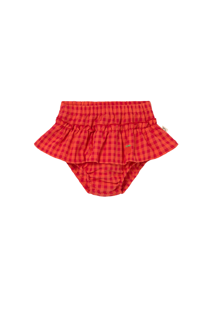 set outfit frill pocket tee and checkered bloomers - tomato