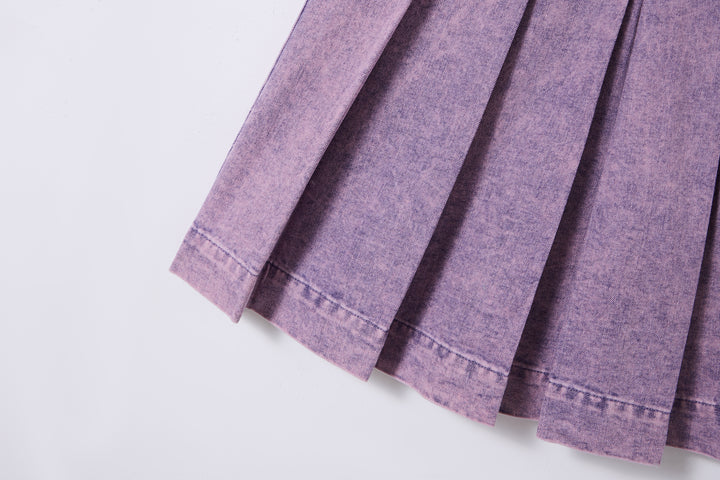 skirt denim pleated with mock pockets - purple