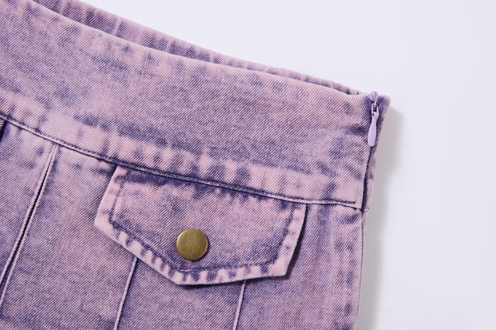 skirt denim pleated with mock pockets - purple