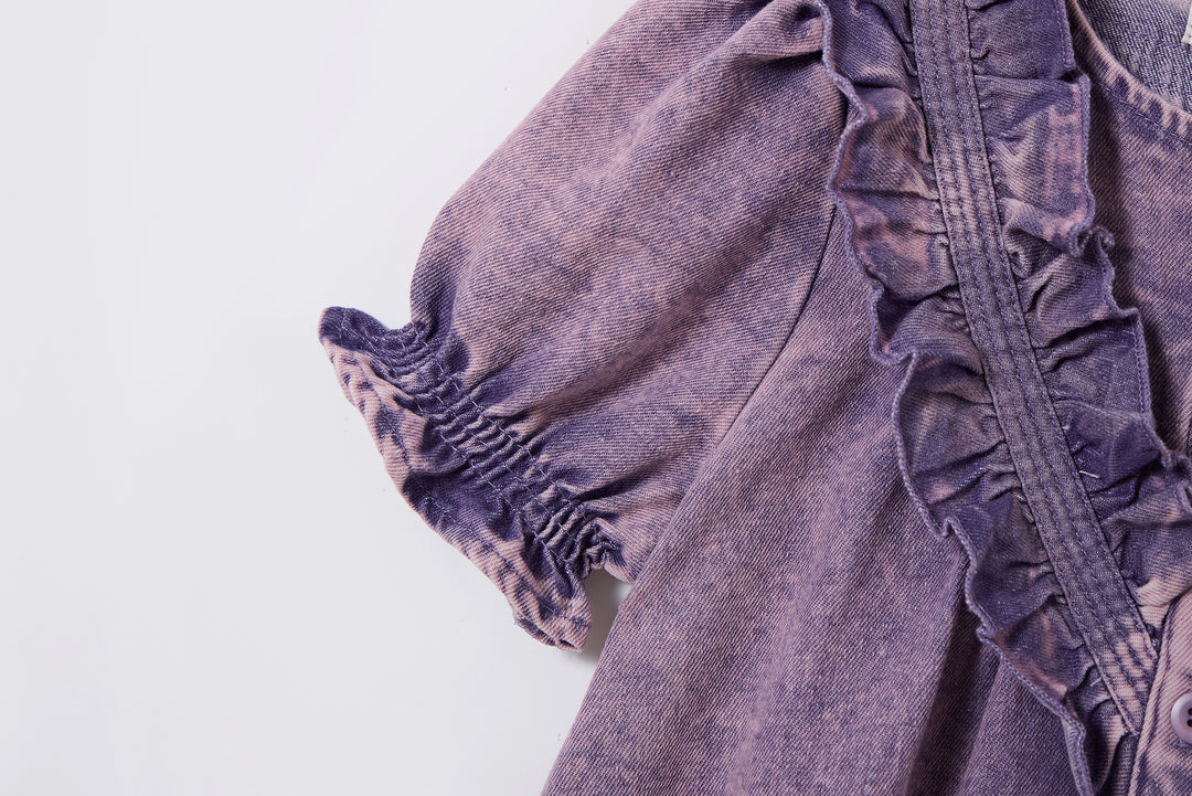 dress denim button down frill detail