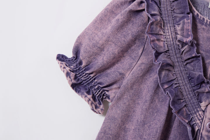 dress denim button down frill detail - purple