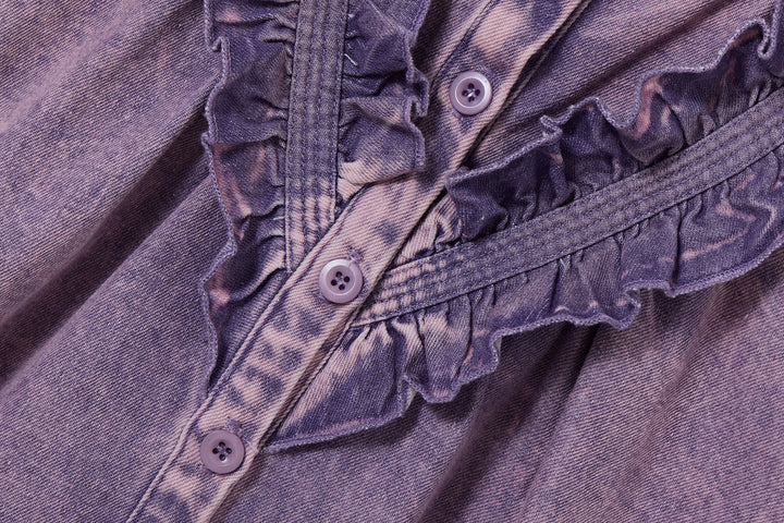 dress denim button down frill detail - purple