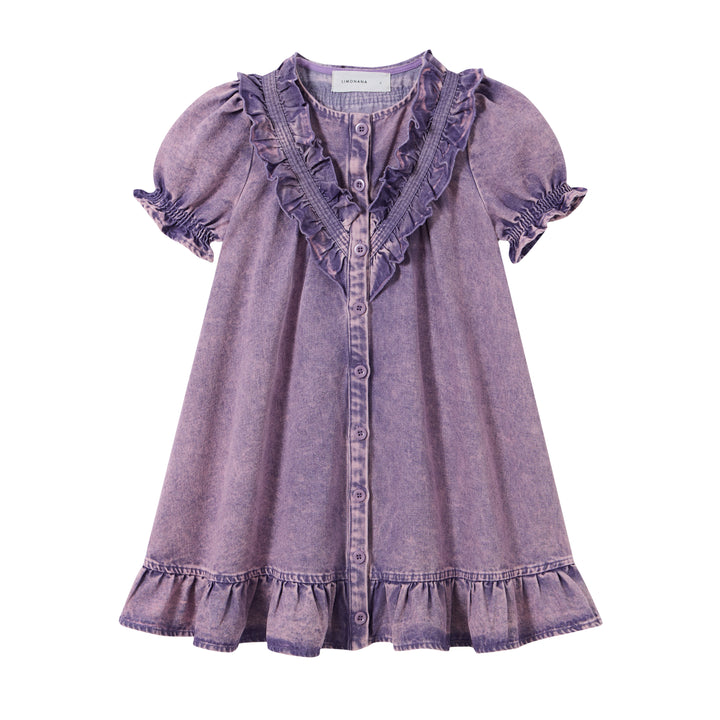 dress denim button down frill detail - purple
