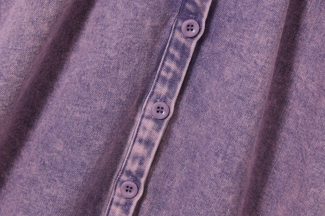dress denim button down frill detail - purple