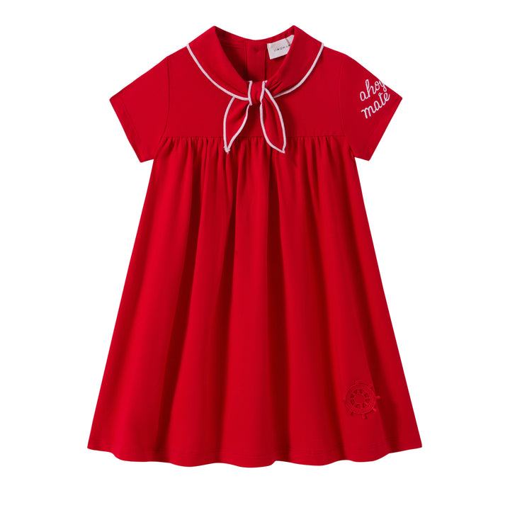dress 3/4 sleeve wheel patch with sailor collar - red