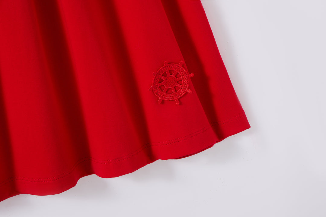 dress 3/4 sleeve wheel patch with sailor collar - red