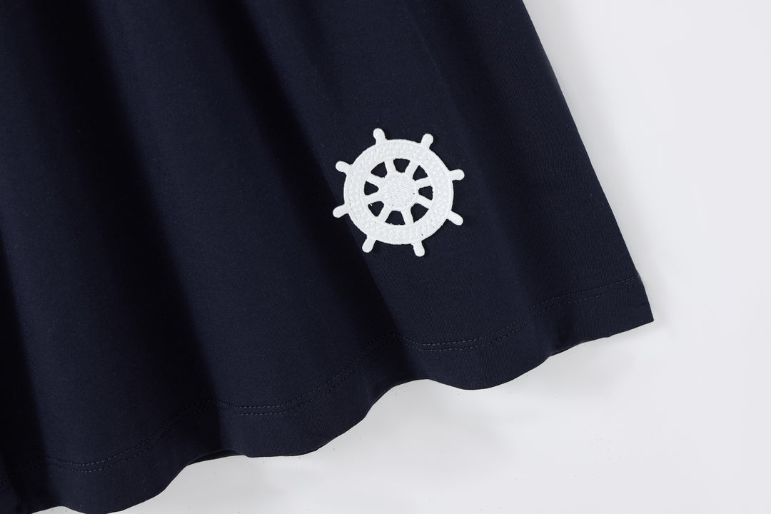 dress 3/4 sleeve wheel patch with sailor collar - navy