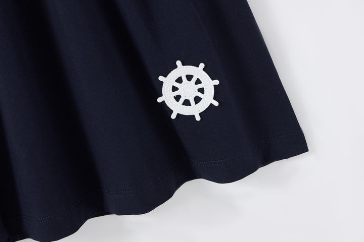 dress 3/4 sleeve wheel patch with sailor collar - navy