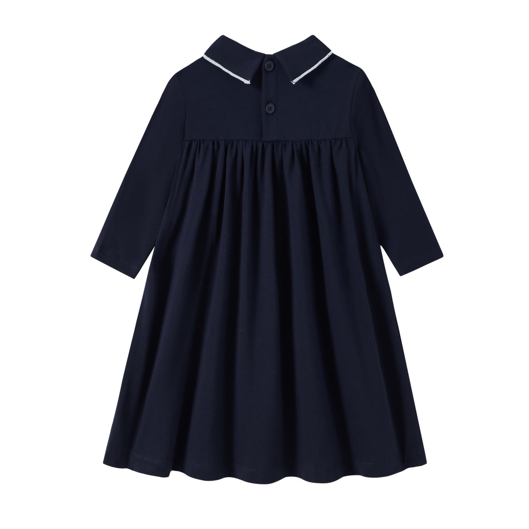 dress 3/4 sleeve wheel patch with sailor collar - navy