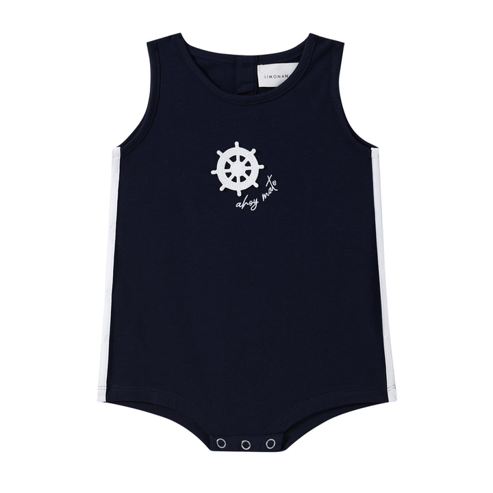 one piece ahoy mate sleeveless romper - navy