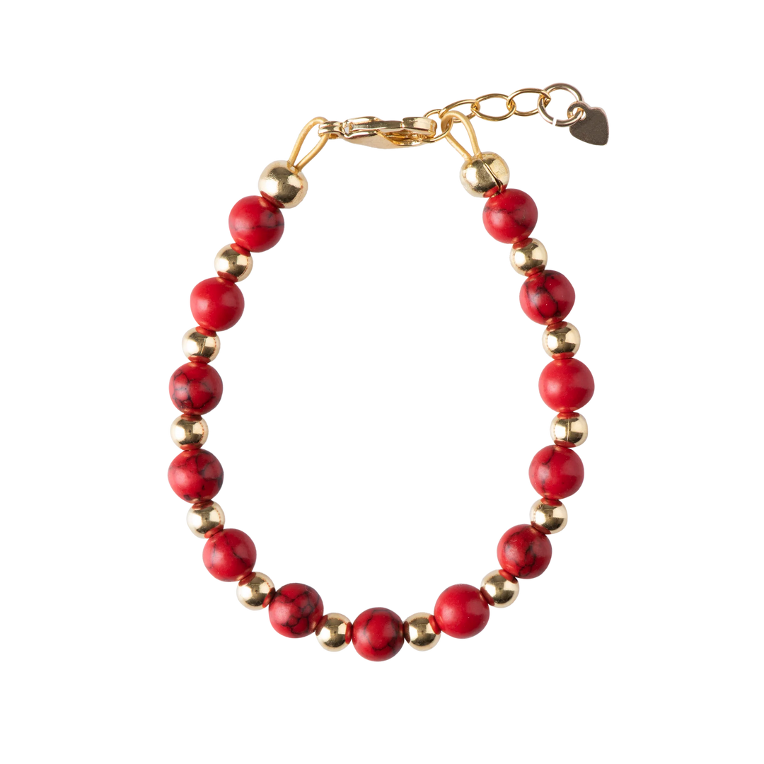 bracelet red dye gold beeds - red