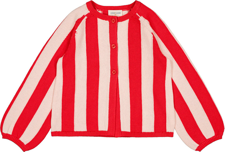 top l/s knitted stripe cardigan - red/pink