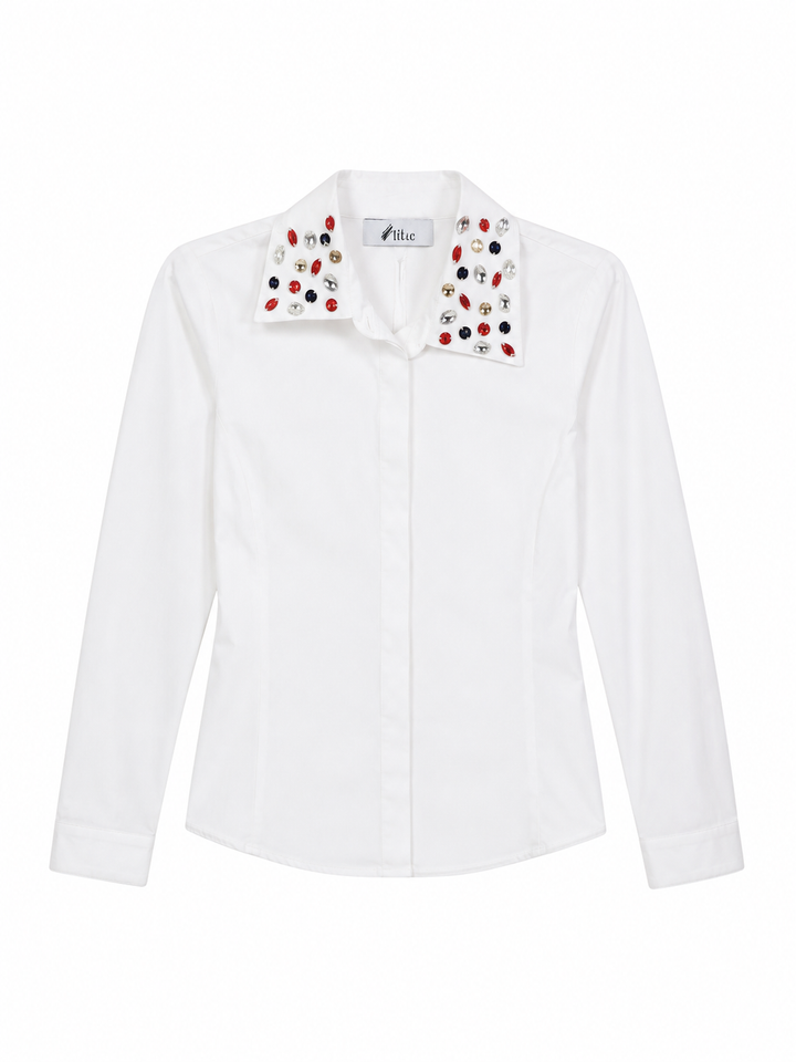 shirt l/s color gem collar blouse - white