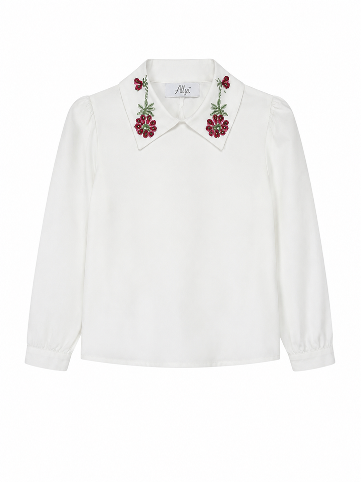 shirt l/s flower gem blouse - burgundy/white